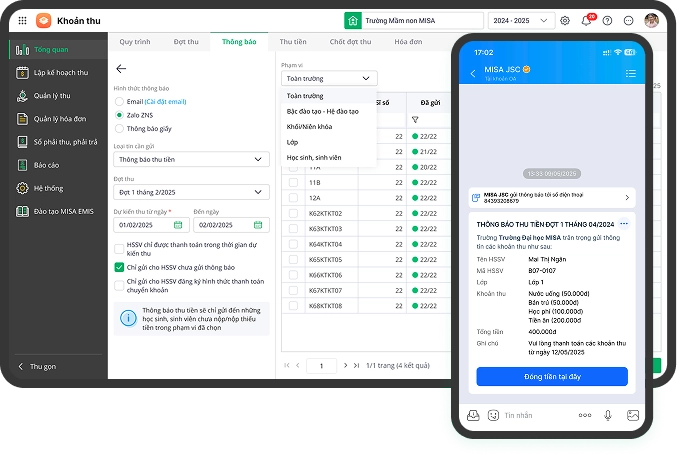 Lập kế hoạch thu học phí